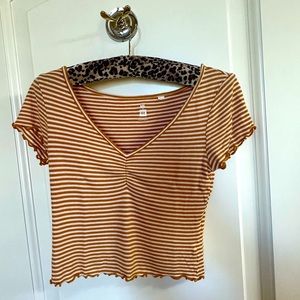 PacSun yellow and white ruffle top, me to we, size XS